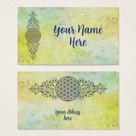 花 – ヴィンテージオーナメント青金ゴールド (正面&裏面)