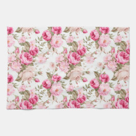 花、ヴィンテージバラ、ピンクのバラ キッチンタオル