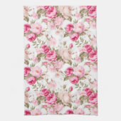 花、ヴィンテージバラ、ピンクのバラ キッチンタオル (縦)