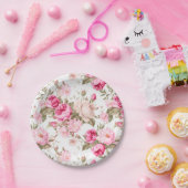 花、ヴィンテージバラ、ピンクのバラ ペーパープレート (パーティー)