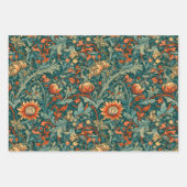 花，ヴィンテージ,アールヌーボー，ウィリアム・モリススタイル, ラッピングペーパーシート (正面)