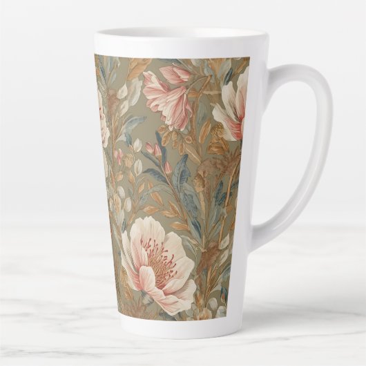花、ヴィンテージ、華やかな庭の花々 カフェラテマグ (右)