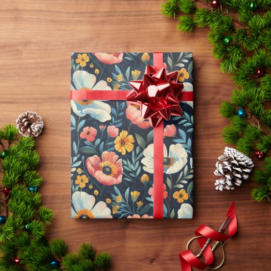 花（光沢） ラッピングペーパー (クリスマスギフト)