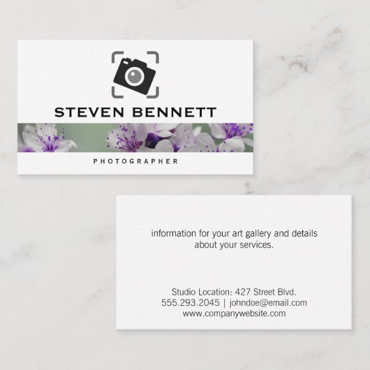 花 |写真カメラアイコン 名刺 (正面/裏面)