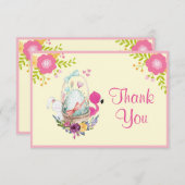 花、卵、フラミンゴとバニーの水色感謝してい 招待状 (正面/裏面)