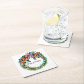 花、卵、リボン付きイースターリース スクエアペーパーコースター (インサイチュ)