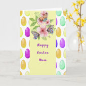 花、卵、蝶と復活祭ママ カード (黄色い花)