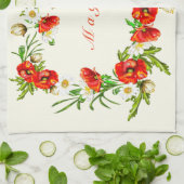 花+名前の追加/文字/色 キッチンタオル (折り畳み)