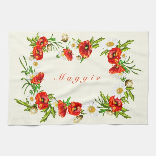 花+名前の追加/文字/色 キッチンタオル (横)