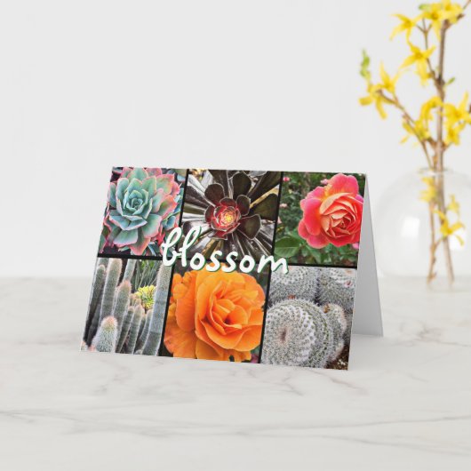 「花」夏のサボテンとバラの中空白のの写真 カード (黄色い花)