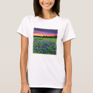 花 夕日のブルーボンネットテキサス州 Tシャツ