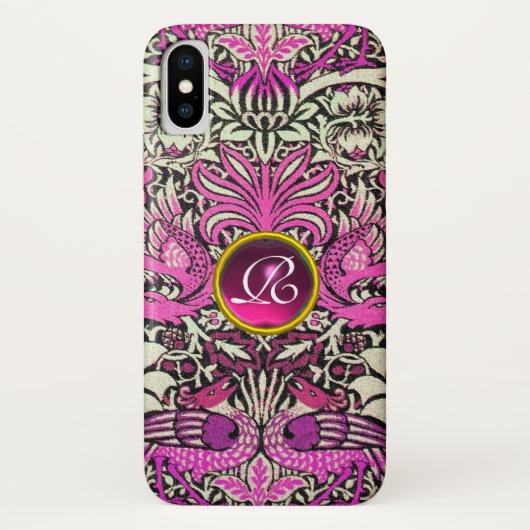 花、孔雀、ドラゴンの宝石モノグラム Case-Mate iPhoneケース (裏面)