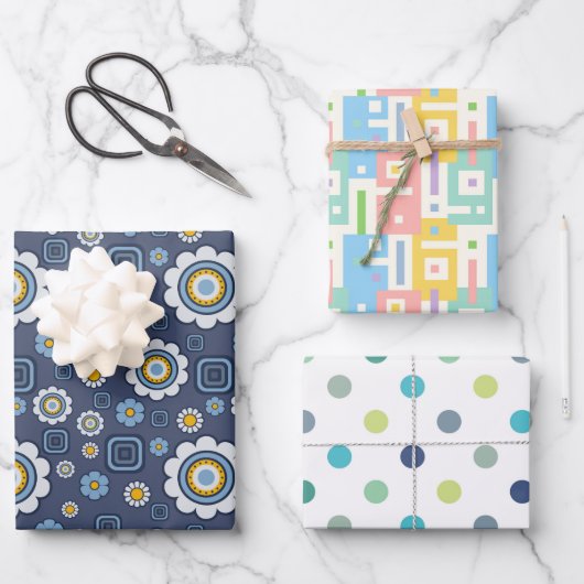 花、抽象的、水玉模様 ラッピングペーパーシート (正面)