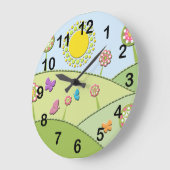 花、日曜日および蝶時計 ラージ壁時計 (傾斜)