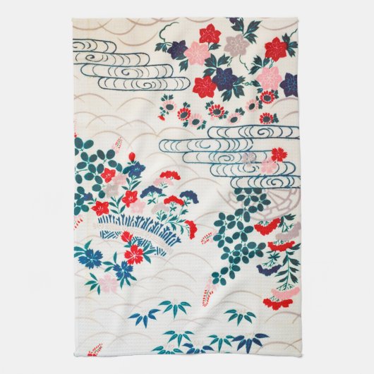 花、日本のデザイン キッチンタオル (縦)