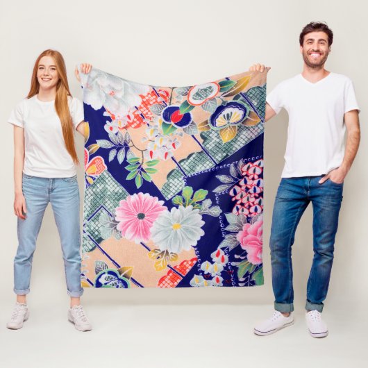 花、日本のデザイン フリースブランケット (インサイチュ)