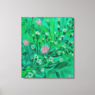 花(昆虫)マルハナバチ、夏の野草絵画用 キャンバスプリント