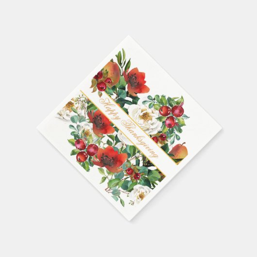 花、果実、赤い果実の感謝祭 スタンダードカクテルナプキン (角)