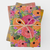 花、格子状および幾何学模様 |暖色 ラッピングペーパーシート (インサイチュ)