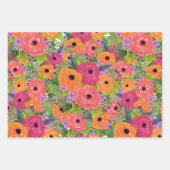 花、格子状および幾何学模様 |暖色 ラッピングペーパーシート (正面)