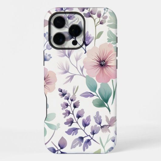 花、植物パターン、パステルカラー iPhoneケース (裏面)