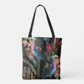 花、植物、鳥の熱帯イラスト。 トートバッグ (裏面)