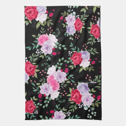 花 – 様々シンプルな色 キッチンタオル (縦)