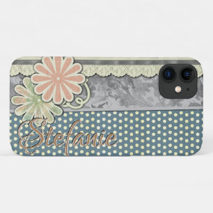 花、水玉模様、レース(緑) iPhone 11 ケース
