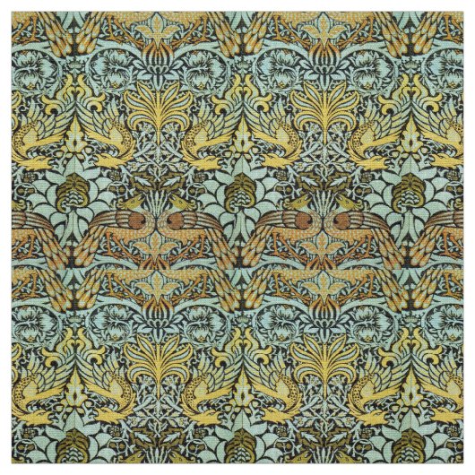 花，牡丹と竜，黄色の茶色の灰色 ファブリック (見本)