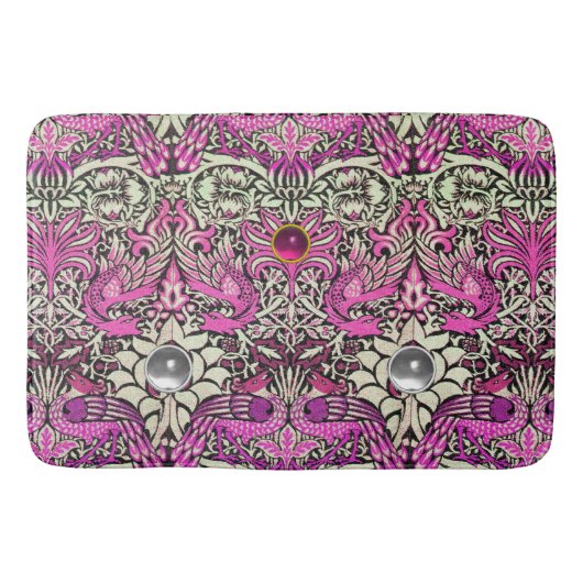 花・牡丹石・竜・ピンクの白い宝石の石 バスマット (正面)