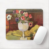 花、白いガラスのアネモネのつぼ マウスパッド (マウス)