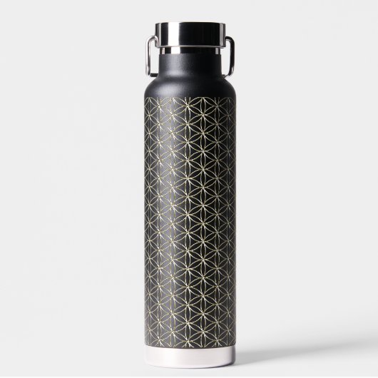 花 – 白い金ゴールド模様 ウォーターボトル (正面)