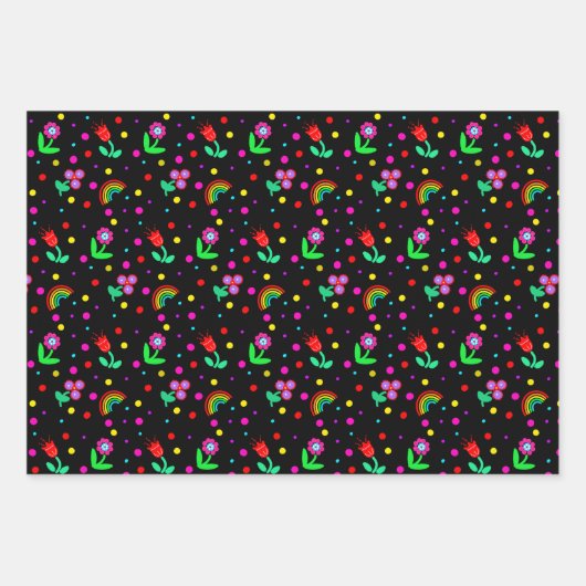 花、花と水玉模様ガールズティッシュパ ラッピングペーパーシート (正面2)