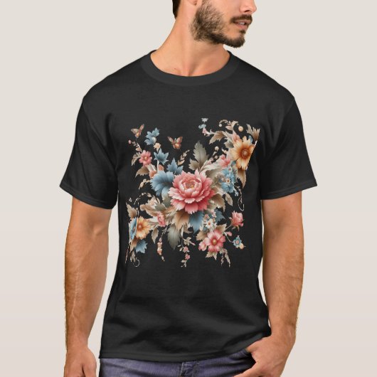花 ||花パターン ||野生の花 ||花 Tシャツ (正面)