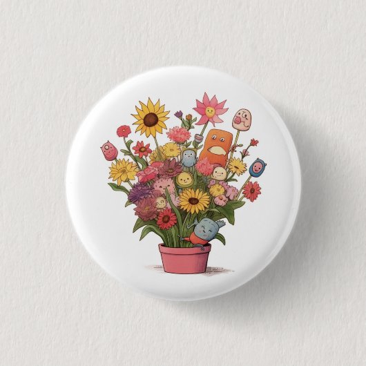 花、花束、花瓶 缶バッジ (正面)