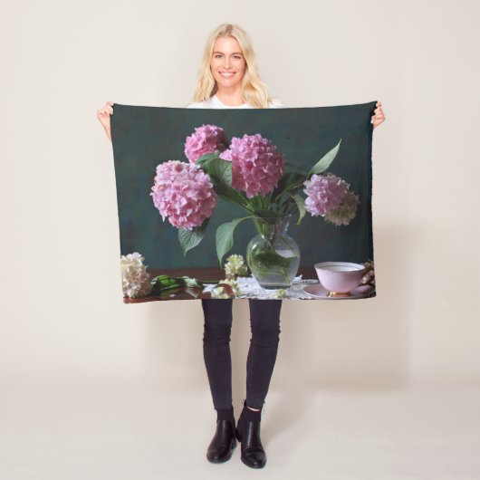 花 |花瓶のアジサイ フリースブランケット (インサイチュ)