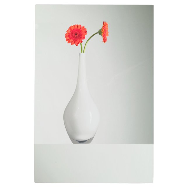 花 |花瓶のオレンジ・ガーベラ メタルプリント (正面)