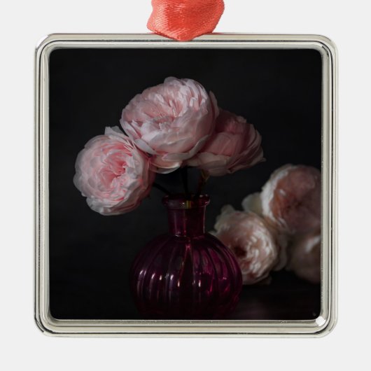 花 |花瓶淡い色のにピンクの牡丹 メタルオーナメント (正面)