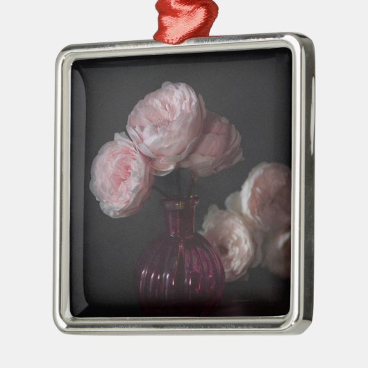花 |花瓶淡い色のにピンクの牡丹 メタルオーナメント (左)