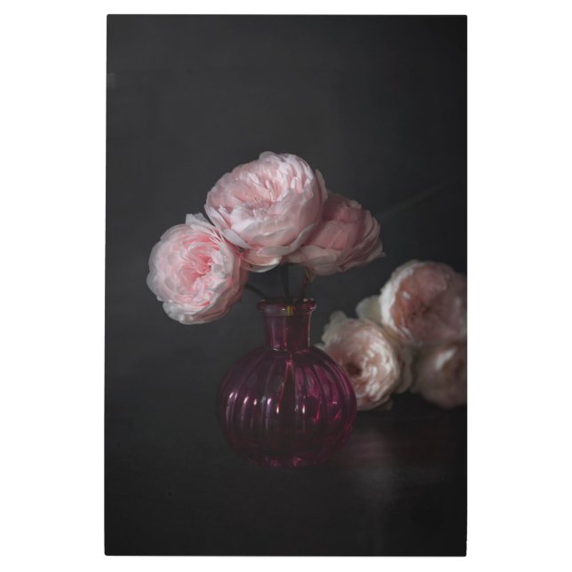 花 |花瓶淡い色のにピンクの牡丹 メタルプリント (正面)