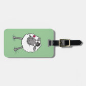 花、荷物のラベルを持つおもしろいの間抜けなヒツジ ラゲッジタグ (正面横)
