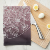 花、葉フローラ、ピンクの白レースの曼荼羅 キッチンタオル (四つ折り)