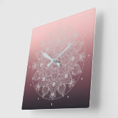 花、葉フローラ、ピンクの白レースの曼荼羅 スクエア壁時計 (傾斜)