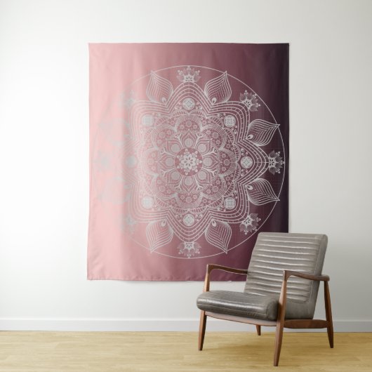 花、葉フローラ、ピンクの白レースの曼荼羅 タペストリー (インサイチュ)