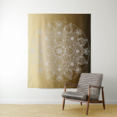 花、葉、ホワイトレースフローラ金ゴールド タペストリー (インサイチュ)