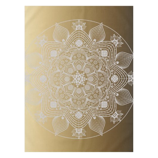 花、葉、ホワイトレースフローラ金ゴールド テーブルクロス (正面)