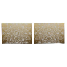 花、葉、ホワイトレースフローラ金ゴールド 枕カバー