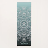 花、葉、白レースフローラティール（緑がかった色） ヨガマット (裏面)