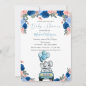 花、象の車の赤ちゃんシャワー 招待状 (正面)
