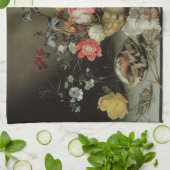 花、貝殻、昆虫の静物 バルタザール・ヴァン・デル・アスト キッチンタオル (折り畳み)